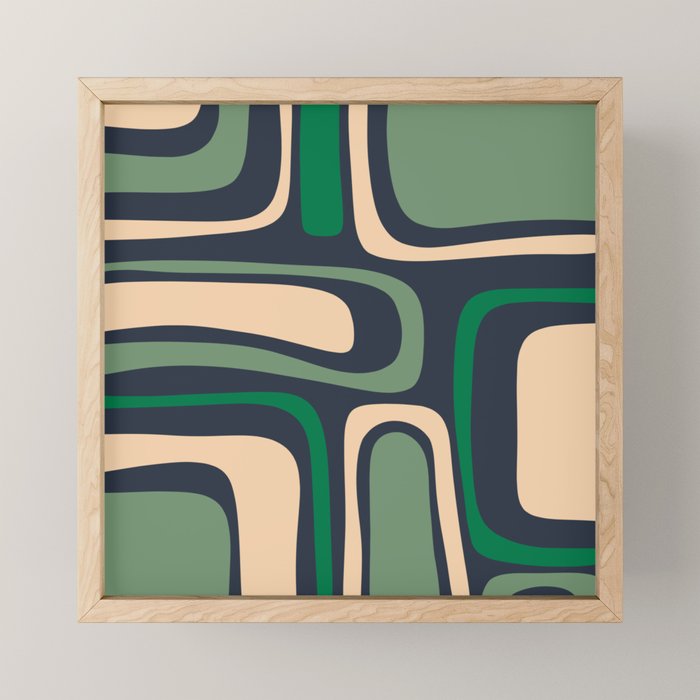 Palm Springs Retro Mid Century Modern Abstract Pattern Dark Blue, Green, and Beige Mini Art Print Gallery Image 1