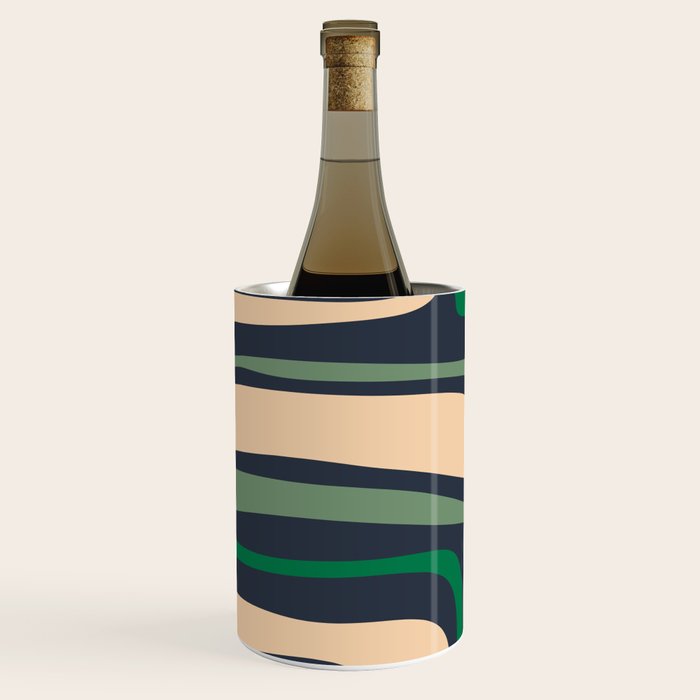 Palm Springs Retro Mid Century Modern Abstract Pattern Dark Blue, Green, and Beige Wine Chiller Gallery Image 2