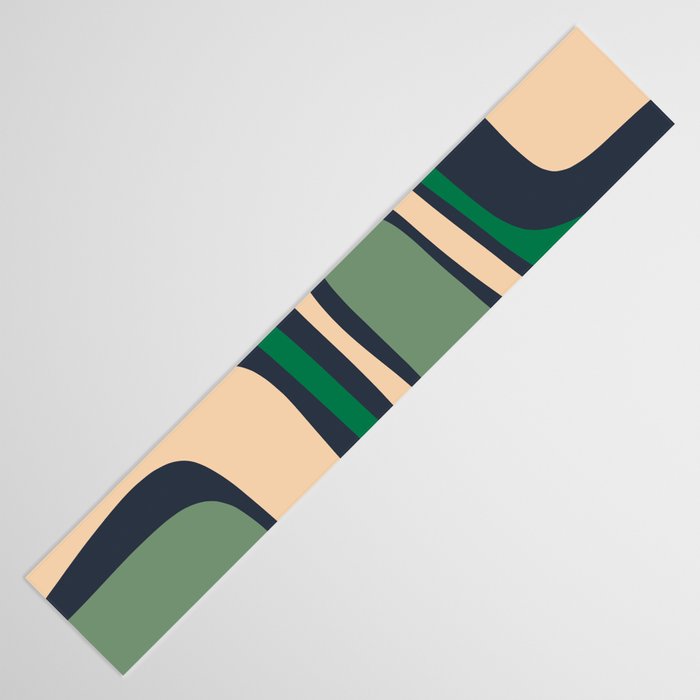 Palm Springs Retro Mid Century Modern Abstract Pattern Dark Blue, Green, and Beige Table Runner Gallery Image 3