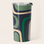 Palm Springs Retro Mid Century Modern Abstract Pattern Dark Blue, Green, and Beige Travel Mug Gallery Image 2