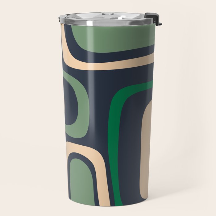 Palm Springs Retro Mid Century Modern Abstract Pattern Dark Blue, Green, and Beige Travel Mug Gallery Image 2