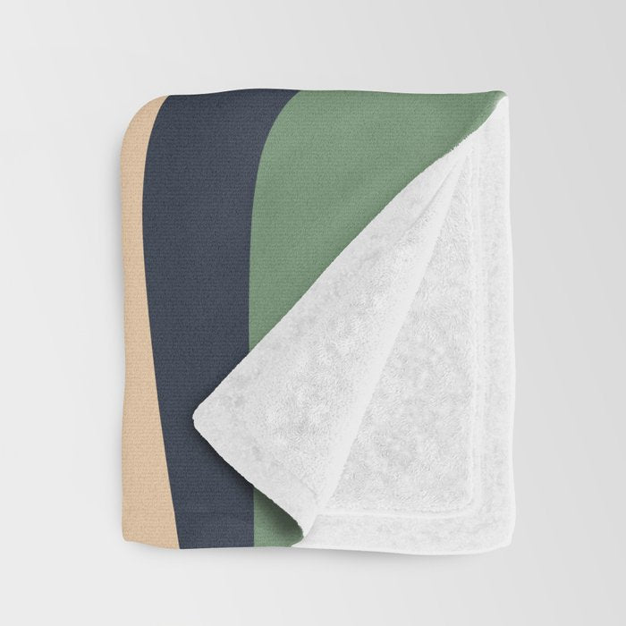 Palm Springs Retro Mid Century Modern Abstract Pattern Dark Blue, Green, and Beige Throw Blanket Gallery Image 3