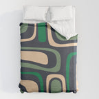 Palm Springs Retro Mid Century Modern Abstract Pattern Dark Blue, Green, and Beige Duvet Cover Gallery Image 6