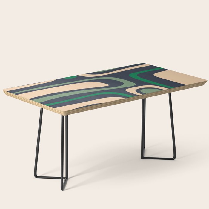 Palm Springs Retro Mid Century Modern Abstract Pattern Dark Blue, Green, and Beige Coffee Table Gallery Image 1