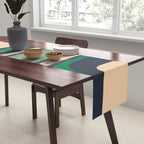 Palm Springs Retro Mid Century Modern Abstract Pattern Dark Blue, Green, and Beige Table Runner Gallery Image 2