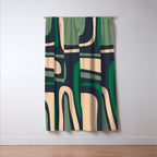Palm Springs Retro Mid Century Modern Abstract Pattern Dark Blue, Green, and Beige Window Curtain Gallery Image 3