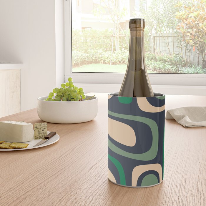 Palm Springs Retro Mid Century Modern Abstract Pattern Dark Blue, Green, and Beige Wine Chiller Gallery Image 4