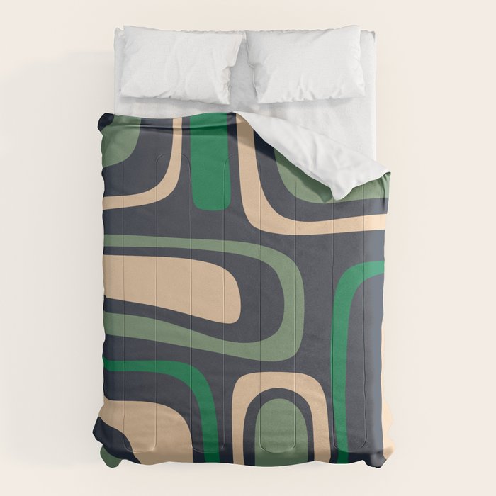 Palm Springs Retro Mid Century Modern Abstract Pattern Dark Blue, Green, and Beige Comforter Gallery Image 6