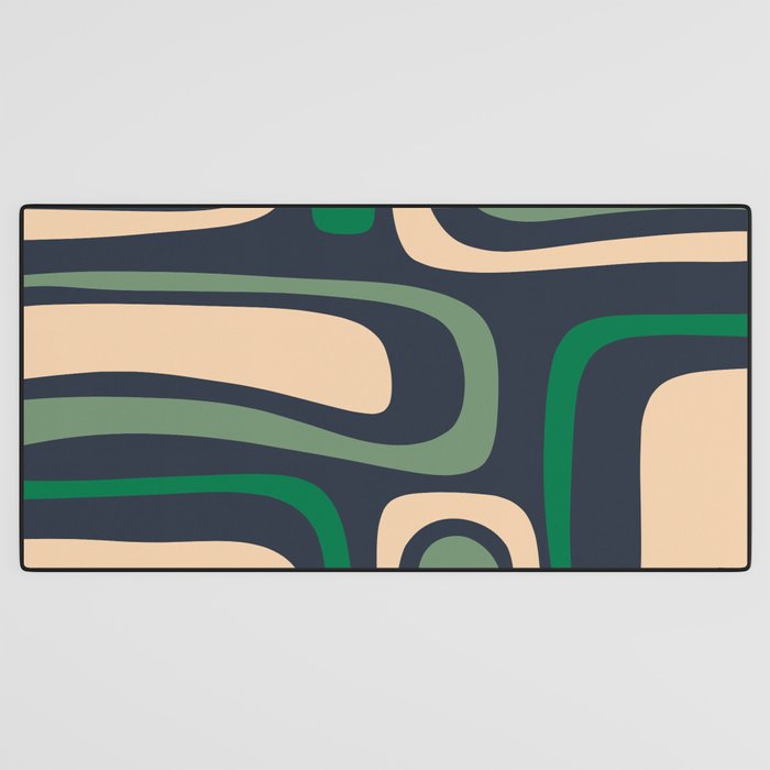 Palm Springs Retro Mid Century Modern Abstract Pattern Dark Blue, Green, and Beige Desk Mat Gallery Image 3