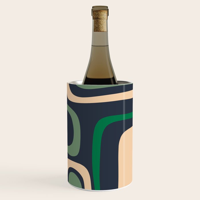 Palm Springs Retro Mid Century Modern Abstract Pattern Dark Blue, Green, and Beige Wine Chiller Gallery Image 3