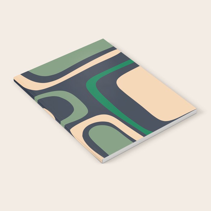 Palm Springs Retro Mid Century Modern Abstract Pattern Dark Blue, Green, and Beige Notebook Gallery Image 2