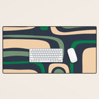 Palm Springs Retro Mid Century Modern Abstract Pattern Dark Blue, Green, and Beige Desk Mat Gallery Image 1
