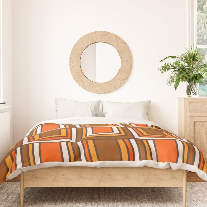 Retro 70s Brown and Orange Geometric Portes Pattern II Duvet Cover Gallery Image 3