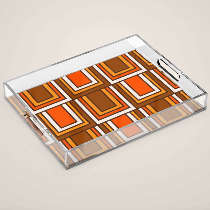 Retro 70s Brown and Orange Geometric Portes Pattern II Acrylic Tray Gallery Image 1