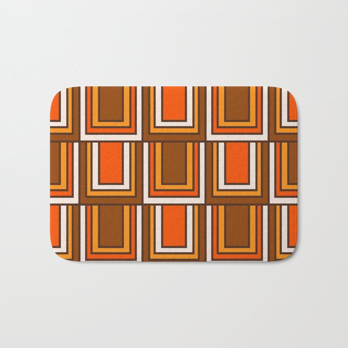 Retro 70s Brown and Orange Geometric Portes Pattern II Bath Mat Gallery Image 1