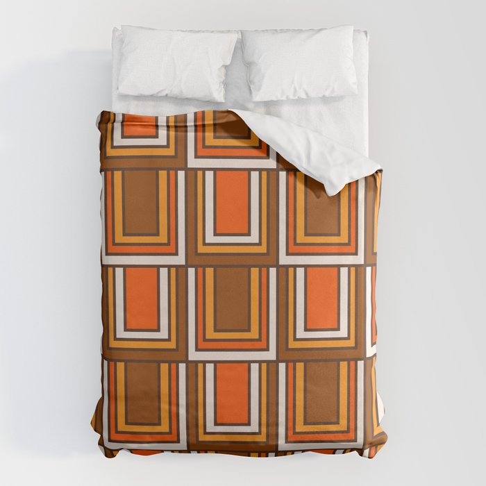 Retro 70s Brown and Orange Geometric Portes Pattern II Duvet Cover Gallery Image 1