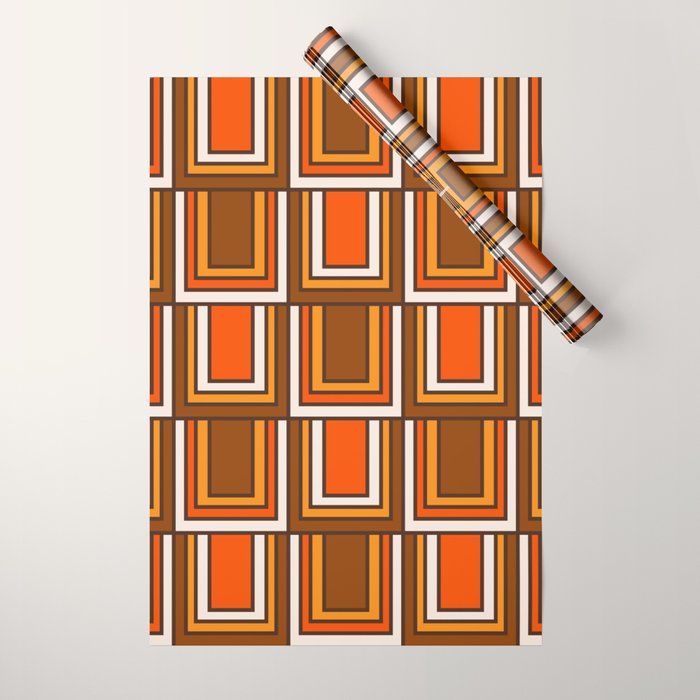 Retro 70s Brown and Orange Geometric Portes Pattern II Wrapping Paper Gallery Image 1