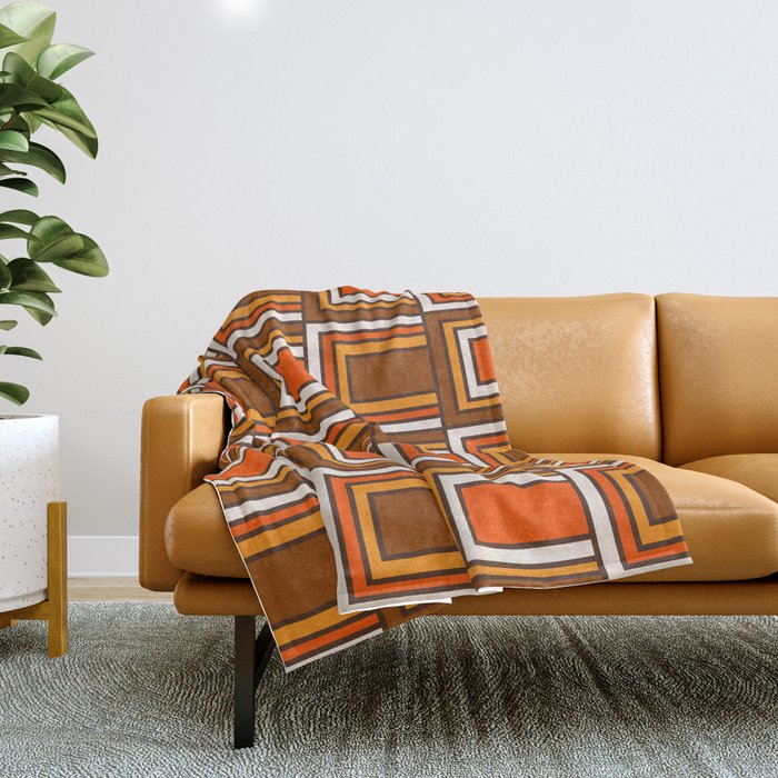 Retro 70s Brown and Orange Geometric Portes Pattern II Throw Blanket Gallery Image 1