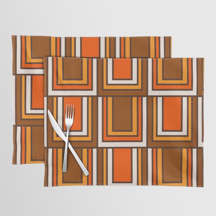 Retro 70s Brown and Orange Geometric Portes Pattern II Placemat Gallery Image 1