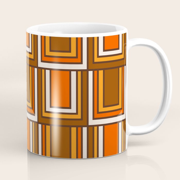 Retro 70s Brown and Orange Geometric Portes Pattern II Coffee Mug Gallery Image 1