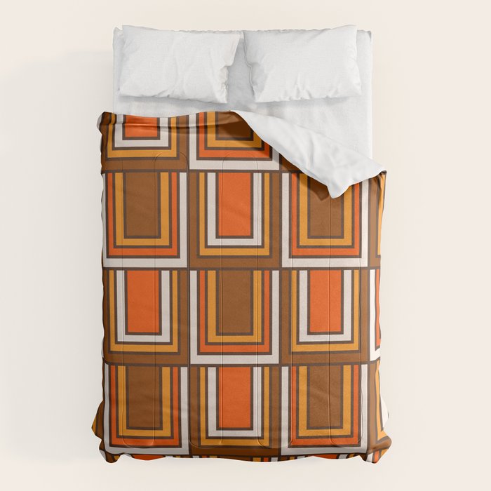 Retro 70s Brown and Orange Geometric Portes Pattern II Comforter Gallery Image 6