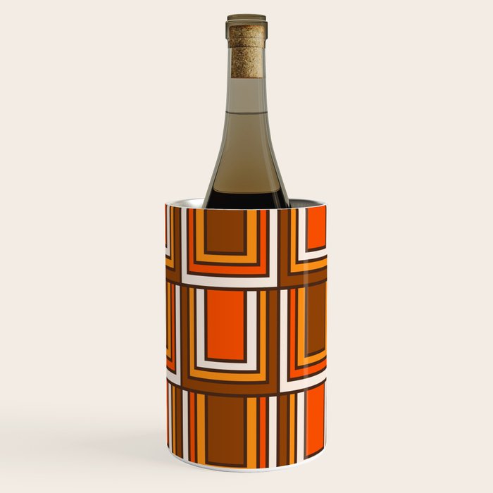Retro 70s Brown and Orange Geometric Portes Pattern II Wine Chiller Gallery Image 3