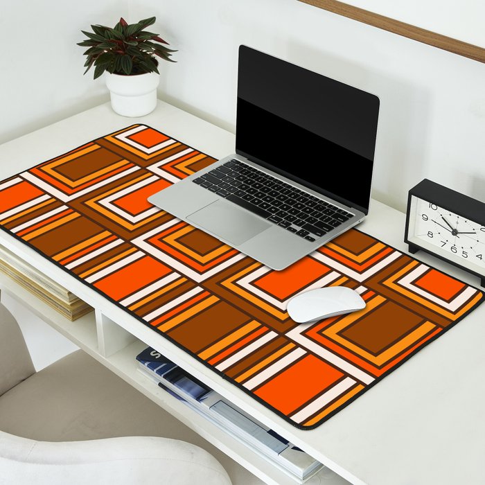 Retro 70s Brown and Orange Geometric Portes Pattern II Desk Mat Gallery Image 2