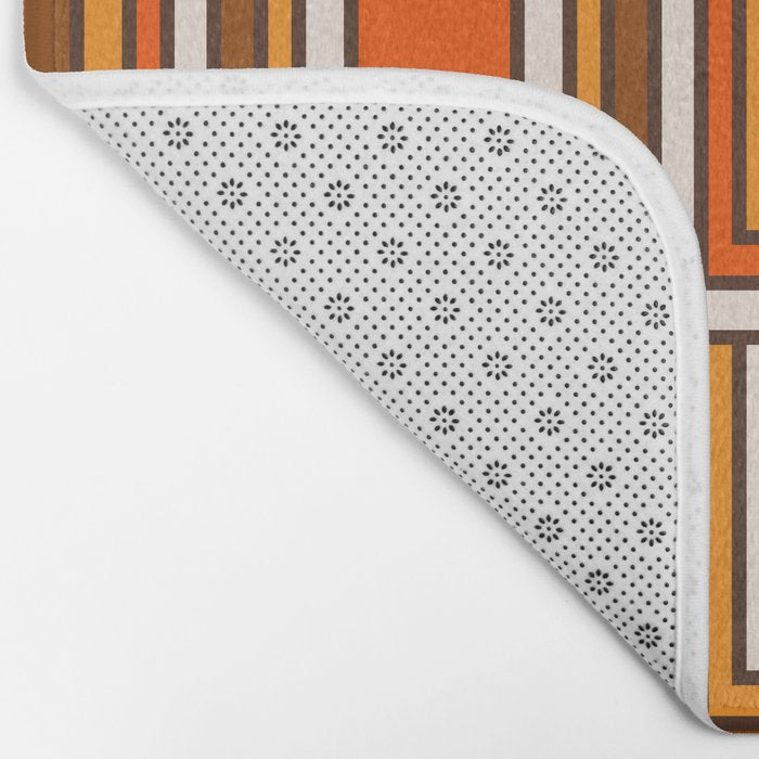 Retro 70s Brown and Orange Geometric Portes Pattern II Bath Mat Gallery Image 2