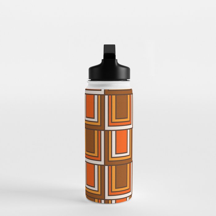 Retro 70s Brown and Orange Geometric Portes Pattern II Water Bottle Gallery Image 3
