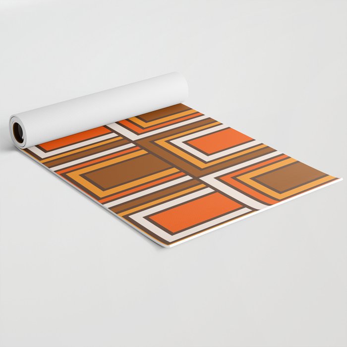 Retro 70s Brown and Orange Geometric Portes Pattern II Yoga Mat Gallery Image 2