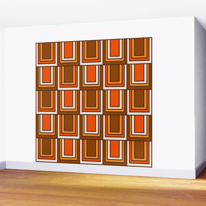 Retro 70s Brown and Orange Geometric Portes Pattern II Wall Mural Gallery Image 2
