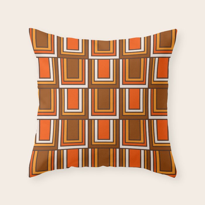 Retro 70s Brown and Orange Geometric Portes Pattern II Throw Pillow Gallery Image 6