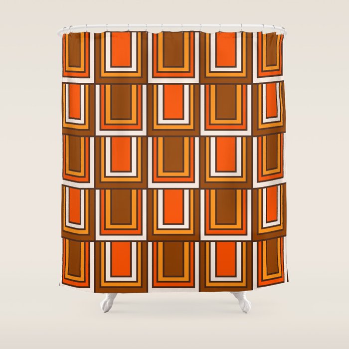 Retro 70s Brown and Orange Geometric Portes Pattern II Shower Curtain Gallery Image 1