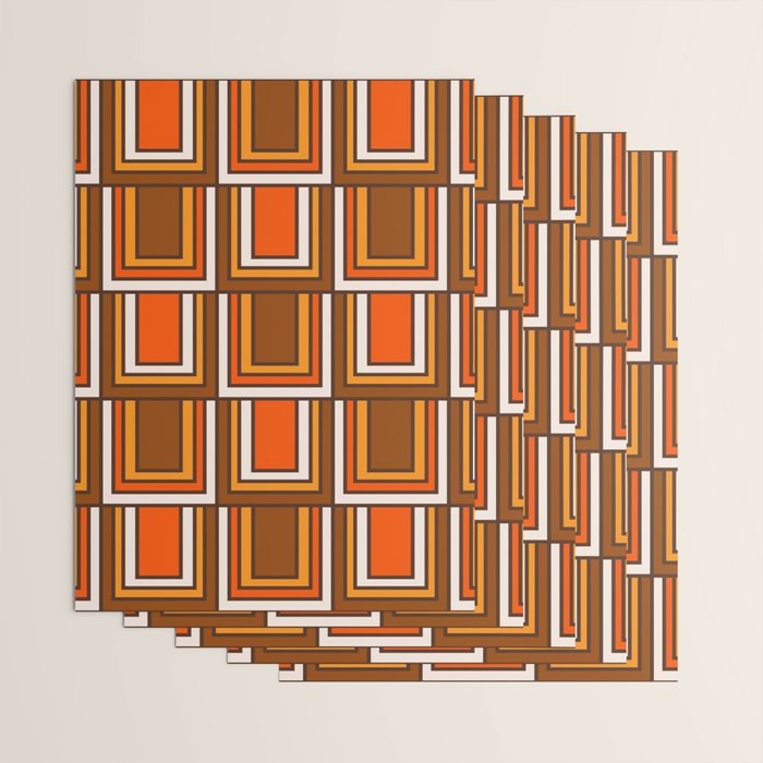 Retro 70s Brown and Orange Geometric Portes Pattern II Wrapping Paper Gallery Image 3