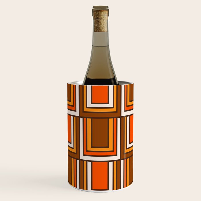 Retro 70s Brown and Orange Geometric Portes Pattern II Wine Chiller Gallery Image 1
