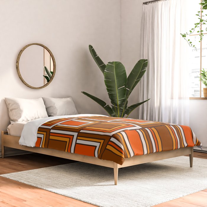 Retro 70s Brown and Orange Geometric Portes Pattern II Comforter Gallery Image 2