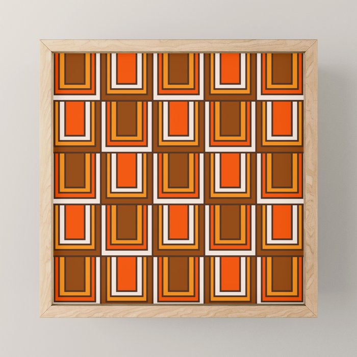 Retro 70s Brown and Orange Geometric Portes Pattern II Mini Art Print Gallery Image 1