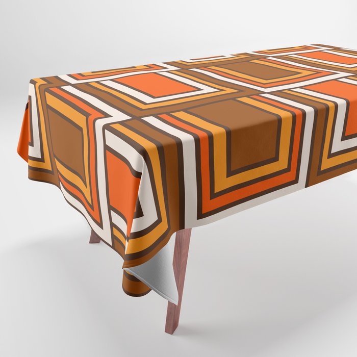 Retro 70s Brown and Orange Geometric Portes Pattern II Tablecloth Gallery Image 1