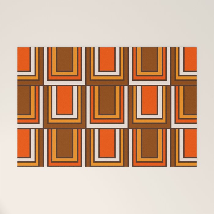Retro 70s Brown and Orange Geometric Portes Pattern II Welcome Mat Gallery Image 1