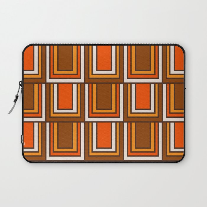 Retro 70s Brown and Orange Geometric Portes Pattern II Laptop Sleeve Gallery Image 1