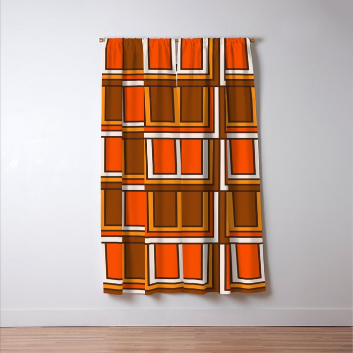Retro 70s Brown and Orange Geometric Portes Pattern II Window Curtain Gallery Image 3