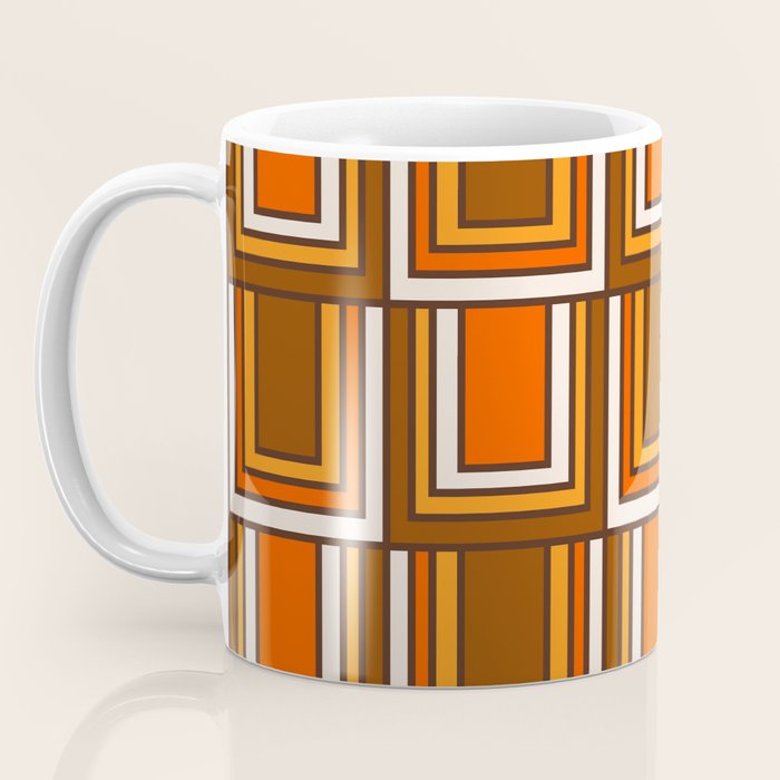 Retro 70s Brown and Orange Geometric Portes Pattern II Coffee Mug Gallery Image 3
