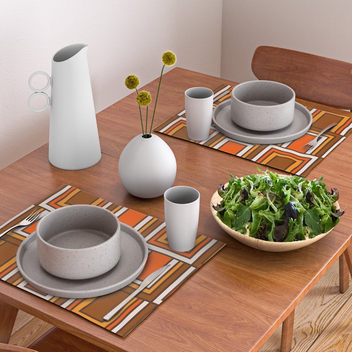 Retro 70s Brown and Orange Geometric Portes Pattern II Placemat Gallery Image 2