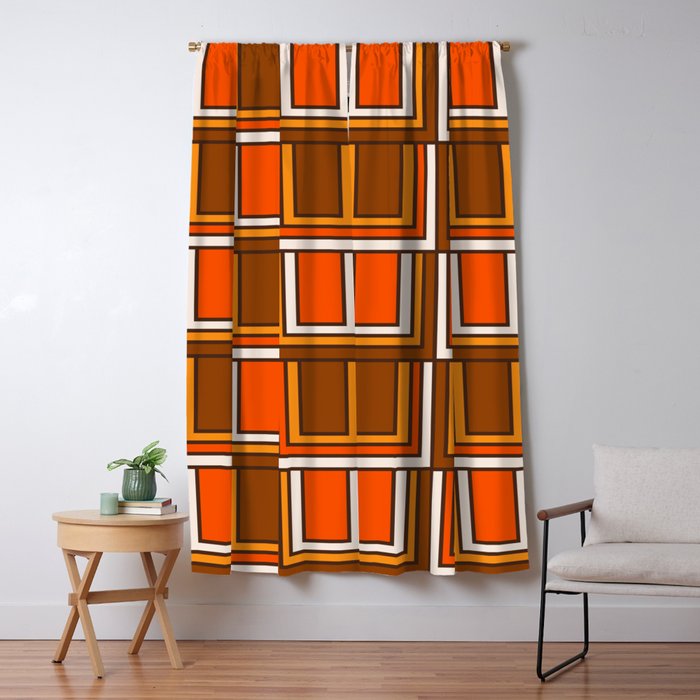 Retro 70s Brown and Orange Geometric Portes Pattern II Window Curtain Gallery Image 5