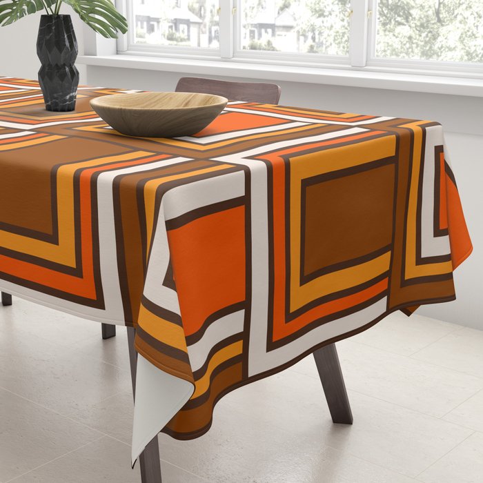 Retro 70s Brown and Orange Geometric Portes Pattern II Tablecloth Gallery Image 3