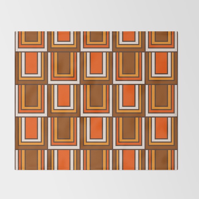 Retro 70s Brown and Orange Geometric Portes Pattern II Throw Blanket Gallery Image 2
