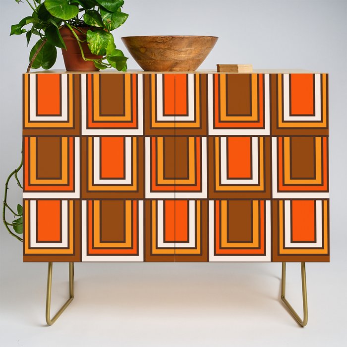 Retro 70s Brown and Orange Geometric Portes Pattern II Credenza Gallery Image 1