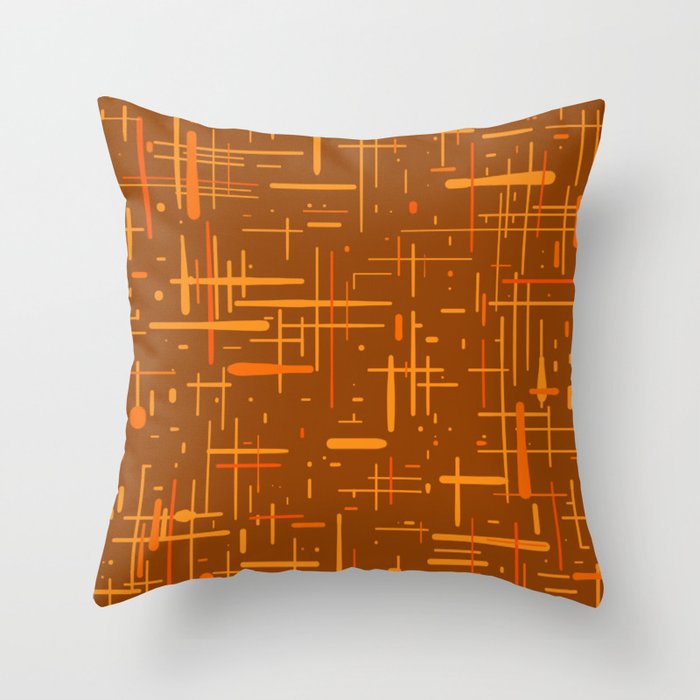 Mid-Century Modern Kinetikos Pattern in Retro 70s Brown Orange Throw Pillow Gallery Image 1