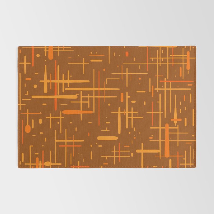 Mid-Century Modern Kinetikos Pattern in Retro 70s Brown Orange Rug Gallery Image 2