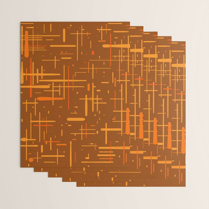 Mid-Century Modern Kinetikos Pattern in Retro 70s Brown Orange Wrapping Paper Gallery Image 3